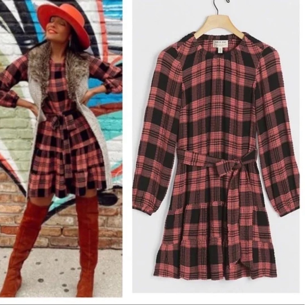 NWT ANTHROPOLOGIE Cloth & Stone‎ Daia Plaid Mini Dress XS